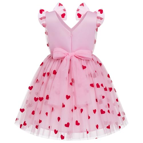 IMEKIS Toddler Kids Girls Butterfly Dress Sparkle Sequins Tulle Wedding Formal Birthday Dresses 2-10T - color: Pink Heart, size: 7-8 Years