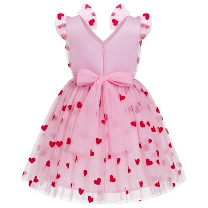 IMEKIS Toddler Kids Girls Butterfly Dress Sparkle Sequins Tulle Wedding Formal Birthday Dresses 2-10T - color: Pink Heart, size: 9-10 Years