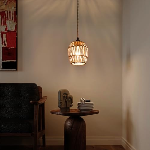Plug in Pendant Light, Industrial Hanging Light with Plug in Cord Hemp Rope On/Off Switch Farmhouse, Vintage Pendant Light Fixture, Hanging Lamps for Dining Room - color: 5.5 IN Rattan