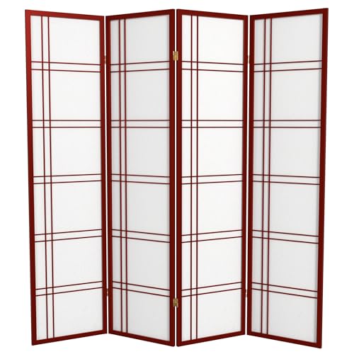 Red Lantern 6 ft. Tall Double Cross Shoji Screen - Rosewood - 4 Panels - color: Rosewood, size: 4 Panel
