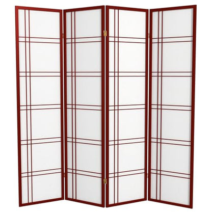 Red Lantern 6 ft. Tall Double Cross Shoji Screen - Rosewood - 4 Panels - color: Rosewood, size: 4 Panel