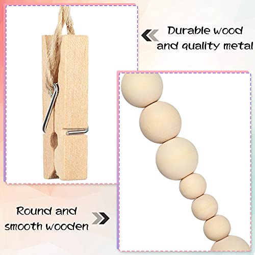Jetec 2 Pieces Photo String with Clips, 4 Ft Boho Wooden Bead Garland Photo Display Frame for Dorm Room Bedroom Classroom Cubicle Decor, Hanging Picture Holder, Teacher Nurse Appreciation Gifts