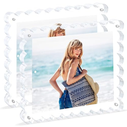 acrylic photo frame- 2Pack Scalloped Picture Frames 8×10 Inch, 15+15mm Thick BlockClear Glass Photo Frame with Thick Block | Modern Home Gift Set (2 Pack, 8X10) - color: 2 Pack, size: 8X10