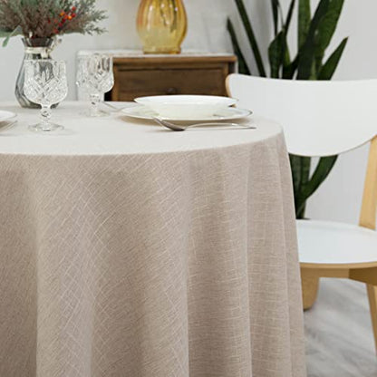 GLORY SEASON Textured Tablecloth Linen-Look Rustic Burlap Stlye Washable Solid Heavy Weight Lace Trim Fabric Table Cloth,Table Cover for Kitchen Dinning Tabletop Decoration 90 in Round Beige - size: 90" (Round)