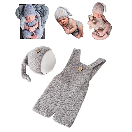 Fashion Cute Newborn Boy Girls Baby Costume Outfits Photography Props Hat Pants - color: Light Gray
