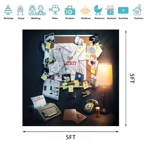 Detective Backdrop, 5x5ft Agent Spy Theme Top Secret Police Office Investigation Photography Background Crime Clue Evidence Murder Mystery Party Decorations Photo Booth Props - size: 5x5