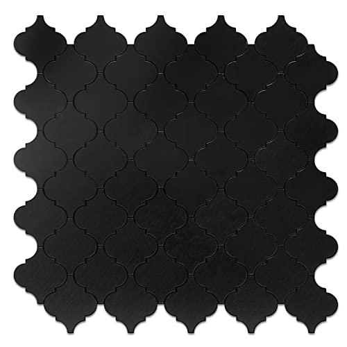 STICKGOO Arabesque Peel and Stick Backsplash Tile, Stick on Backsplash for Kitchen and Bathroom, Black Metal and Composite Mosaic Tiles (10 Sheets) - color: Black