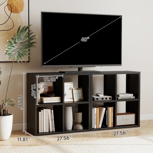 Metal 4 Cube Storage Organizer, Black Bookshelf with Storage, 2 Tier Storage Cubes, Small Horizontal Bookshelf Short Bookcase, TV Stand Metal Display Shelf for Living Room, Office, Study - color: Black, size: 4 Cube