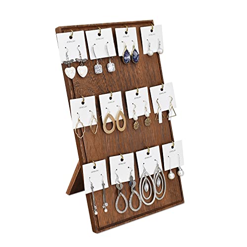 Ikee Design Wooden Jewelry Display Stand with 12 hooks, Earring Display with Hooks, Bracelet, Earring, Keychain Stand for Selling,7.8W x 7.8D x 15.9H in, Brown Color - color: Brown