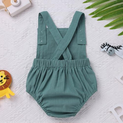 IMEKIS Baby Girls Boys Boho 1st Birthday Outfit Backless Overalls Romper for Cake Smash Photo Shoot - color: Green Animals One, size: 12-18 Months