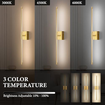SAIMAND Wall Sconces Set of Two Battery Operated, Wireless USB Rechargeable Wall Lights with Remote, 8000mAh Dimmable LED 3 Color Dimmable Living Room for Bedroom,Hallway,Picture Lamp(30in Gold) - color: Gold