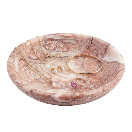 Small Natural Marble Jewelry Tray Key Plate Holder Dish Trinket Decor Catch All Bowl for Ring Earring Stone Gift for Women Daugther,Shell Pink,5.5" - color: Shell Pink