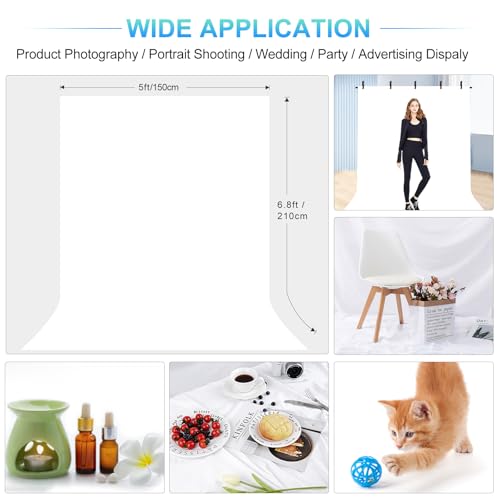 White Backdrop with Stand for Photoshoot, 5X6.5ft White Photo Backdrop with T Shape Background Backdrop Stand for Photography, Portable Photo Backdrop Curtain Stand Kit w Carrying Bag 5 Spring Clamps - color: White, size: 5 x 6.5 Ft
