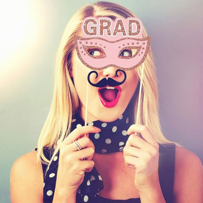 Blulu 24 Pieces 2026 Graduation Party Photo Booth Props Kit, Funny Graduation Party Selfie Props, Selfie Photo Frame for High School and College Grad Favors Supplies(Pink) - color: Pink