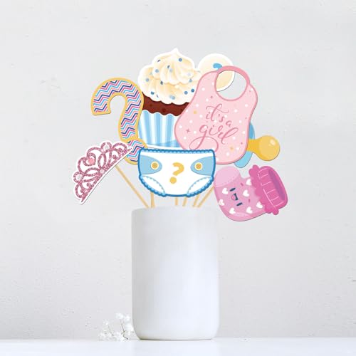 INNORU Boy or Girl Photo Booth Props, Baby Shower Photoshoot Gender Reveal Party Photography Props Favor He or She Centerpiece Sticks Decorations 35 PCS