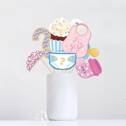 INNORU Boy or Girl Photo Booth Props, Baby Shower Photoshoot Gender Reveal Party Photography Props Favor He or She Centerpiece Sticks Decorations 35 PCS