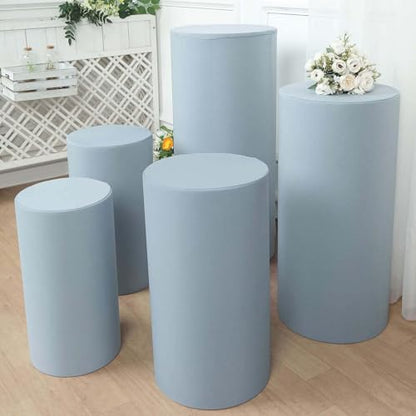 Efavormart Set of 5 | Dusty Blue Spandex Cylinder Plinth Display Box Stand Covers, Stretchable Pedestal Pillar Prop Covers - 160 GSM - color: Dusty Blue, size: Spandex Cylinder Covers