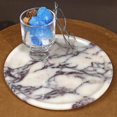 Natural Marble Tray, Coffee Table, Food, Fruit, Paper Cup, Cake Display, Coffee bar, Family Gatherings, Seasonal Holiday Decoration Tray(Viola-Circular-9.8"x9.8"x0.7") - color: Viola-circular-9.8"x9.8"x0.7"