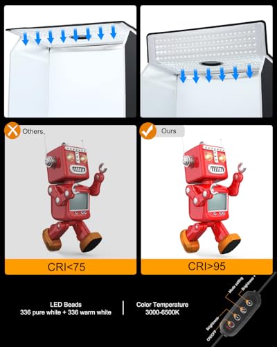 PULUZ Light Box Photography 24x16in, Portable Photo Studio Light Box with 336+336 LED Lights ＆4 Color backdrops Professional Photography Lighting Tent Kit for Big Product Photography Lightbox - color: 24x20x16in