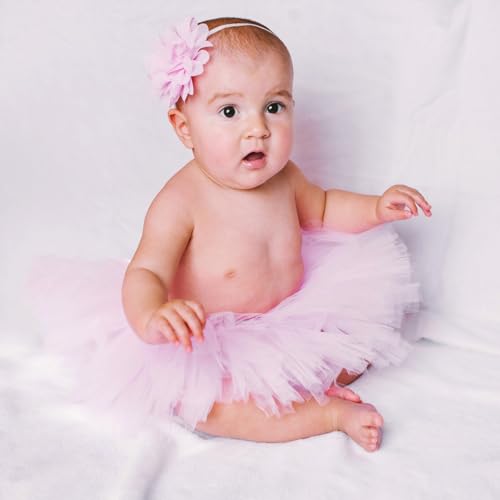 Medsuo Newborn Baby Tutu Skirt and Flower Headband for Photography Prop Outfits 0-4 Month (Pink)