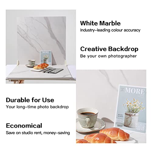 BEIYANG 2 Marble 24x24 Inch Photography Backdrop Boards with 2 PCS Bracket for Flat Lay or Food Photography Background Marble and White Backdrop Photo Table Backdrop - color: Marble