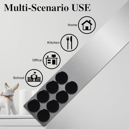 Lockways Magnetic Whiteboard Strip Set 4 Pieces 2 x 15 Inch Bulletin Board bar, Silver Stainless, Adhesive Backing Memo Board for Office, Magnetic Calendar, Photos, Name Cards & Papers