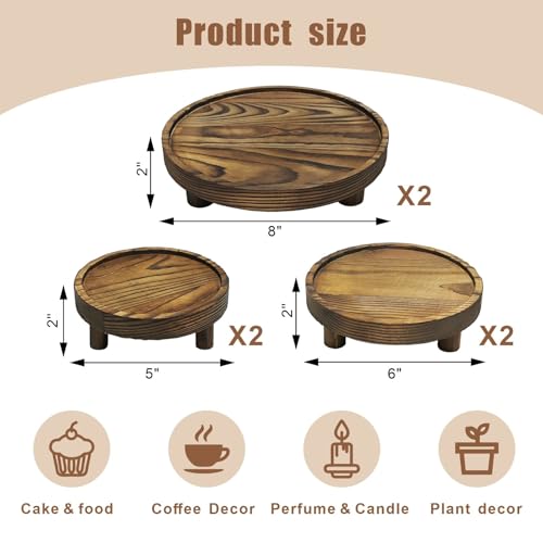 6 PCS 5/6/8 Inch Wooden Risers for Display Wood Pedestal Stand Round Mini Tray Stand Rustic Riser Tray Tiered Tray Decor for Party, Wedding, Birthday, Baby Shower,Home Décor