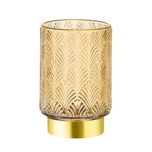 Makeup Brush Holder Organizer,Toothbrush Holders,Desk Pen Pencil Holder,Multifunctional Vintage Glass Brush Cup（A42-2-US） - color: Gold