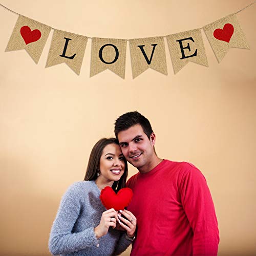 LOVE Burlap Banner | Valentines Day Decorations | Valentines Garland | Valentine Photo Props | Engagement Banner Decorations | Wedding Banner Decorations | Anniversary Banner Decorations