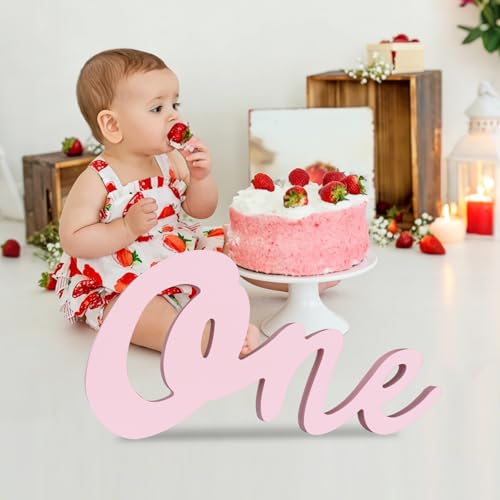 TONIFUL One Wooden Sign Cutout Letter for Girl 1st Birthday Party Decorations Table Centerpieces for First Birthday Light Pink Letter Wooden Photo Booth Props Party Decorations Supplies - style: One-Light Pink
