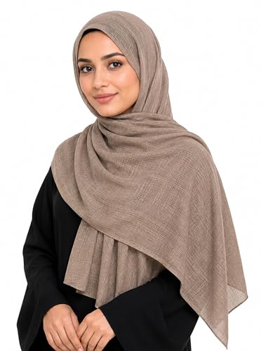 Lightweight Cotton Linen Feel Scarf Shawl Wrap Hijab for Women, Travel Fall Winter Gift - color: Mcspz2530-7#camel