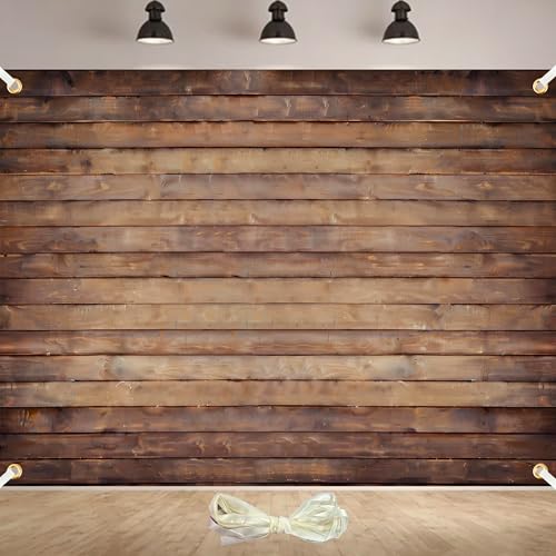 Large Wood Backdrop 8x6ft Polyester Brown Backdrop Photographers Retro Rustic Wood Wall Background Cloth Seamless Backdrops Props with 19.68ft Ribbon - color: Wood, size: 8x6 Ft