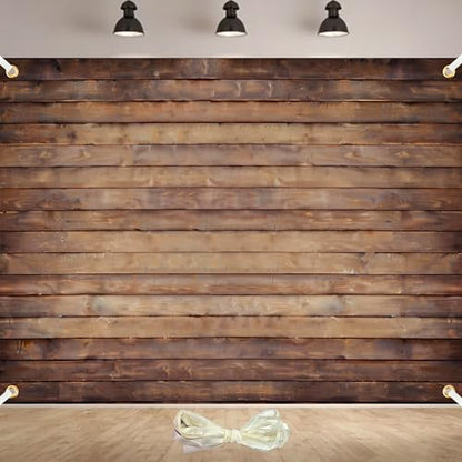 Large Wood Backdrop 8x6ft Polyester Brown Backdrop Photographers Retro Rustic Wood Wall Background Cloth Seamless Backdrops Props with 19.68ft Ribbon - color: Wood, size: 8x6 Ft