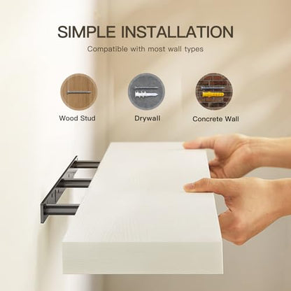AMADA HOMEFURNISHING Floating Shelves Wall Mounted, 47 x 8 Inch Wall Shelves for Bathroom, Bedroom, Living Room, White Shelves Set of 2 - color: White, size: 47 inches