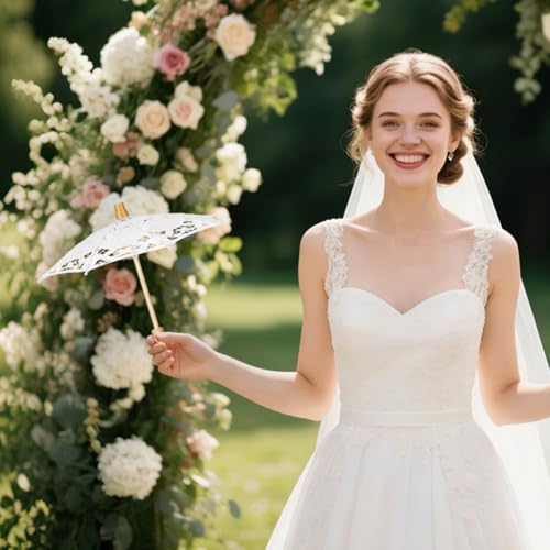 SOIMISS Wedding Lace Parasol Umbrella Vintage Embroidery Cotton Cloth Easy Open Close Handle Bridal Photo Props Lady Costume Accessory