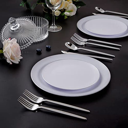 SUT 150Pcs Silver Plastic Silverware, Silver Disposable Cutlery, Heavy Duty Disposable Silverware, Plastic Utensils Include 50 Plastic Forks, 50 Plastic Spoons, 50 Plastic Knives - style: Silver