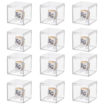 12 Pack Championship Ring Display Case Clear Acrylic Ring Case Display Box for Sports Baseball Softball Football Golf Single Ring Coin Holder Stand, 2.16 Inch - size: 12 Pack