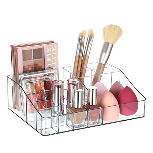 Vtopmart 1 Tier Clear Makeup Organizer with Drawer, Cosmetic Storage for Dresser Countertop and Bathroom Vanity, Beauty Holder for Lipstick Brush Skincare - style: 1 Tier