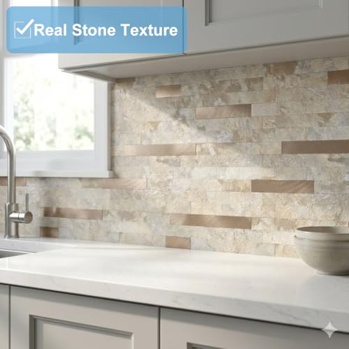 Yipscazo 2026 New Upgrade Peel and Stick Backsplash, Stick on Backsplash Tiles for Kitchen, Bathroom, Fireplace (10 Sheets, Beige Rocks) - color: Beige Rocks