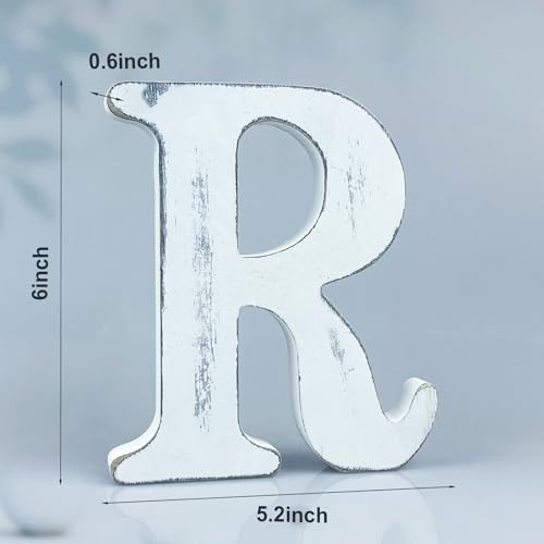6 Inch Rustic White Wood Letters Unfinished Wood Letters for Wall Decorative White Retro Standing Letters Sign Board Decoration for Craft Home Party Projects (R) - color: R