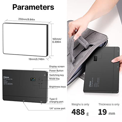 ULANZI LT003 RGB Video Light, 15W Portable LED Panel with 2100 Lumens, 10" Video Light Dimmable 2500K-9000K, Built-in 8000mAh Battery and USB Charger, CRI>95 for DSLR Camera Video Photography - size: 10 inch