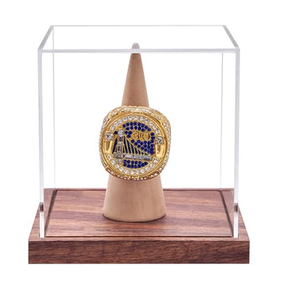 LITY Championship Ring Display Case, No Assembly Required Clear Acrylic Single Ring Holder with Wooden Stand Base for Sports Baseball Fan UV Protection(1 Pack) - size: 1 Pack Ring