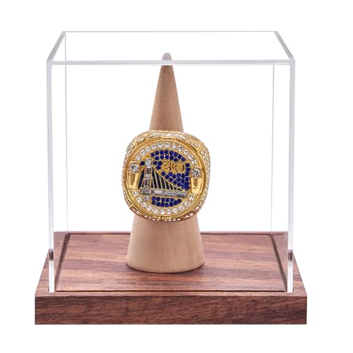 LITY Championship Ring Display Case, No Assembly Required Clear Acrylic Single Ring Holder with Wooden Stand Base for Sports Baseball Fan UV Protection(1 Pack) - size: 1 Pack Ring