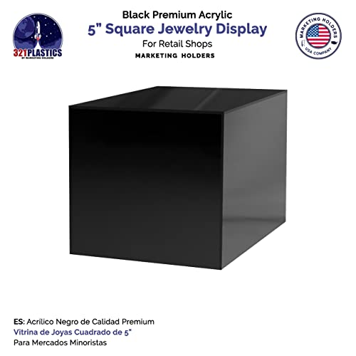 2 Pack 5" Acrylic Display Riser Box with One Open Side No Lid Versatile Preassembled Glossy Black Square Lucite Retail Product Platform or Merchandise Storage Bin by Marketing Holders - size: 5"w x 5"h Black