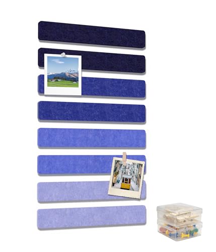Cork Board Strips for Walls, 13" x 2" Felt Bulletin Board Bar Strip, 8 Pack Long Pin Board with Push Pins and Clips for Picture Photos, Denim Blue - color: Denim Blue