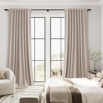 Guken Champagne Linen 100% Blackout Curtains 90 Inch Length for Bedroom 2 Panels Set Hook Belt Back Tab Modern Light Blocking Black Out Thermal Insulated Room Divider Privacy Drapes Dining Room 52x90 - color: Champagne, size: 52"W x 90"L (Pack of 2)