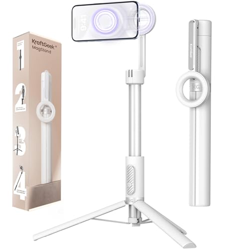 KraftGeek 64" Magnetic Phone Tripod for iPhone MagSafe, Reinforced Aluminum Selfie Stick Tripod Stand for Video Recording, Vlogging & Travel Content Creators - size: 64 Inches-White