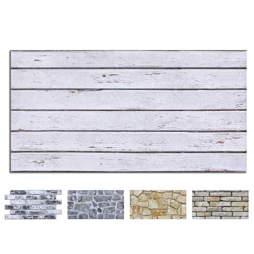 COMSTICKC 3D Faux Wood Wall Sticker, Peel and Stick Wall Covering,12 pcs of 22.8" x 11.8", DIY Lightweight PVC White Wood Self Adhesive Decorative Tiles Wallpaper,Paintable,Covers 22.48 sq.ft - color: White Wood