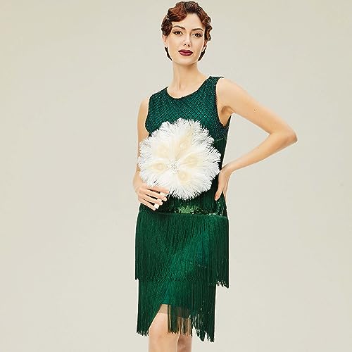 BABEYOND Vintage Bridal Feather Bouquet 1920s Ostrich Feather Fan Crystal Bridesmaid Bouquet 20s Gatsby Wedding Bouquet Flapper Accessories (Beige) - color: Beige