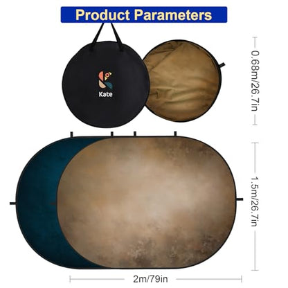 Kate Collapsible Backdrop Brown Blue Pop Up Background Portable for Headshot and Portrait Photography, Video, 5x6.5ft - color: CB06